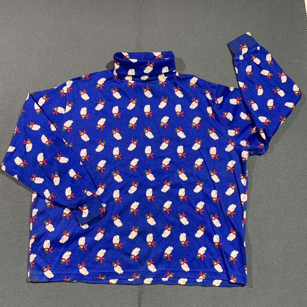 Headliners For Women Vintage Snowman Turtleneck Royal Blue‎ Novel Print 20W Top